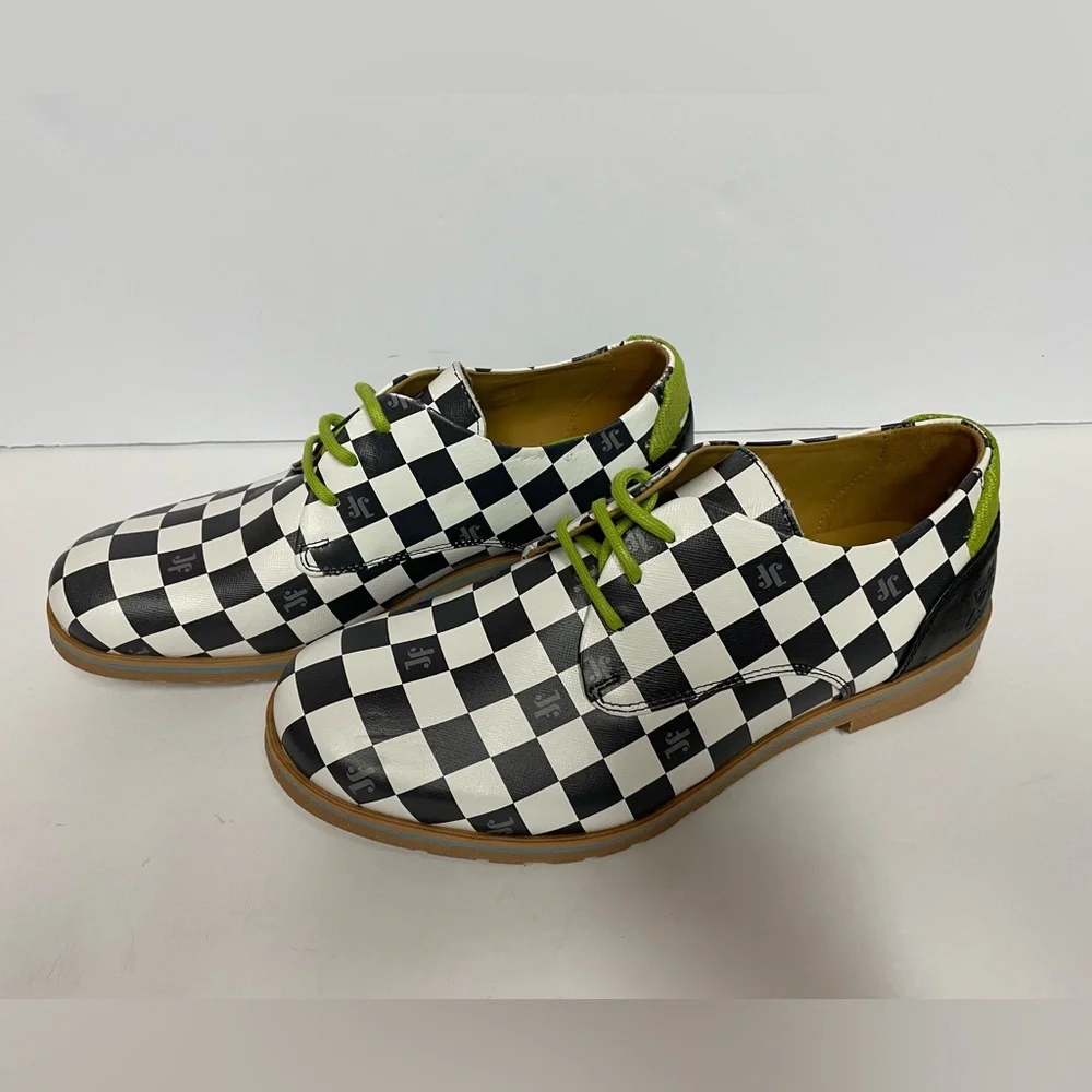 John Fluevog unisex oxford plaid check black white M 7/ W 9 - Picture 3 of 11